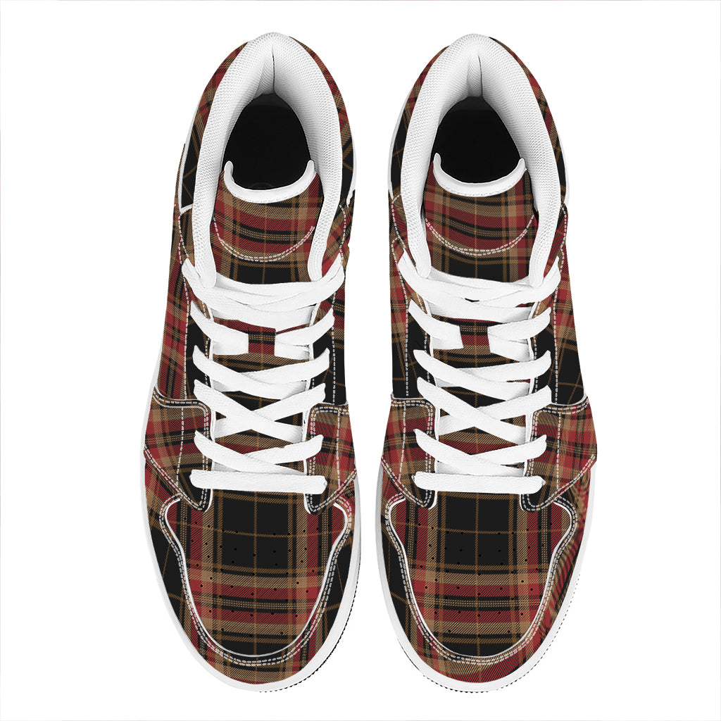 Black And Red Stewart Tartan Print High Top Leather Sneakers