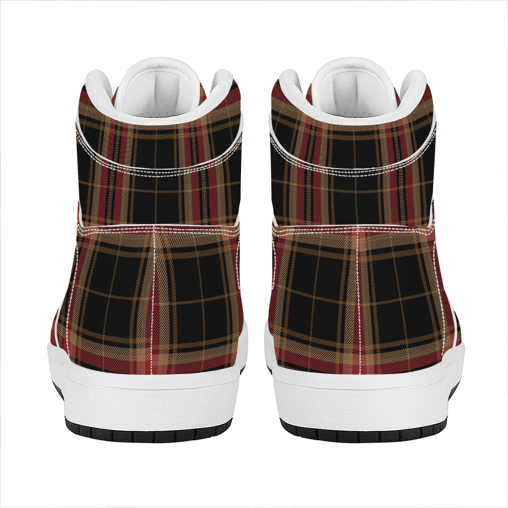 Black And Red Stewart Tartan Print High Top Leather Sneakers