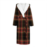 Black And Red Stewart Tartan Print Hooded Bathrobe