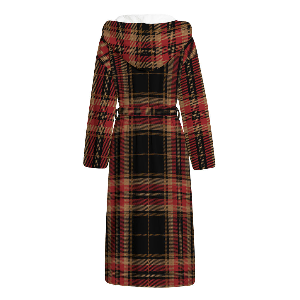 Black And Red Stewart Tartan Print Hooded Bathrobe