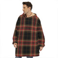 Black And Red Stewart Tartan Print Hoodie Blanket