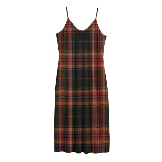 Black And Red Stewart Tartan Print Jersey Midi Cami Dress