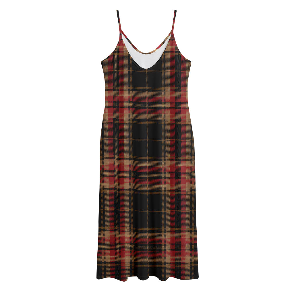 Black And Red Stewart Tartan Print Jersey Midi Cami Dress
