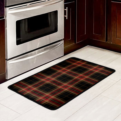Black And Red Stewart Tartan Print Kitchen Mat