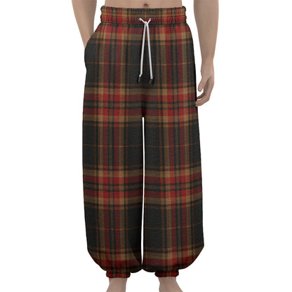 Black And Red Stewart Tartan Print Lantern Pants