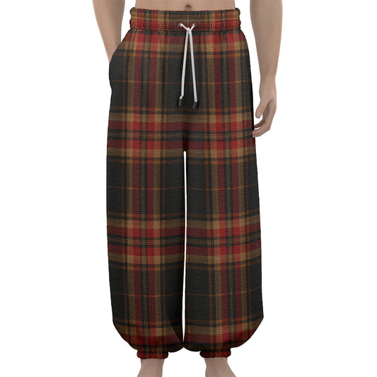 Black And Red Stewart Tartan Print Lantern Pants