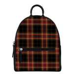 Black And Red Stewart Tartan Print Leather Backpack