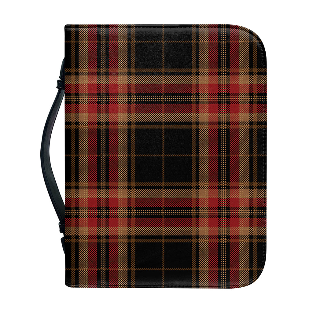 Black And Red Stewart Tartan Print Leather Bible Cover