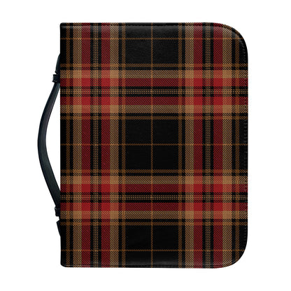 Black And Red Stewart Tartan Print Leather Bible Cover