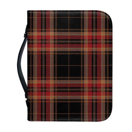 Black And Red Stewart Tartan Print Leather Bible Cover