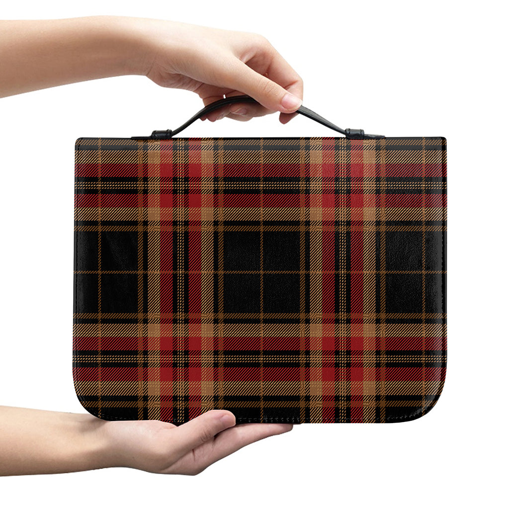 Black And Red Stewart Tartan Print Leather Bible Cover