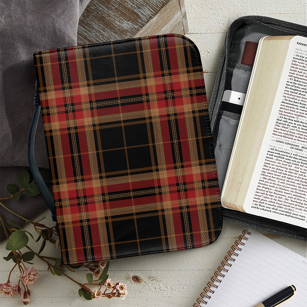 Black And Red Stewart Tartan Print Leather Bible Cover