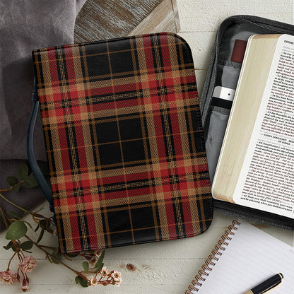Black And Red Stewart Tartan Print Leather Bible Cover