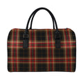 Black And Red Stewart Tartan Print Leather Duffel Bag