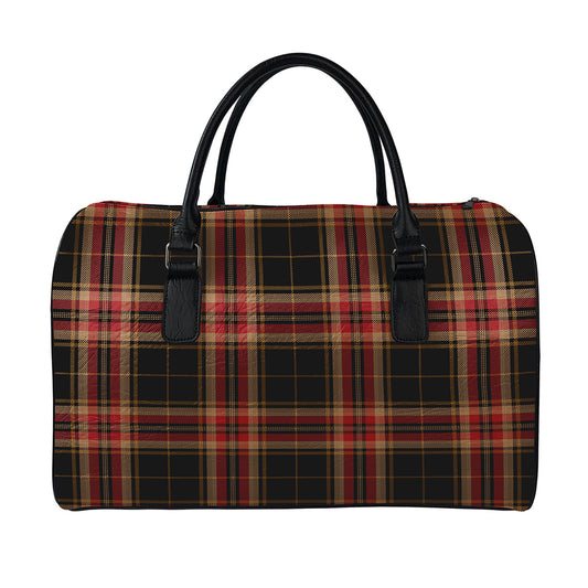 Black And Red Stewart Tartan Print Leather Duffle Bag
