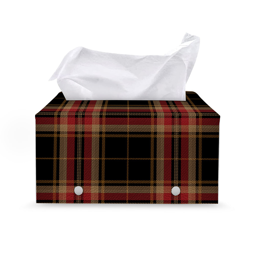 Black And Red Stewart Tartan Print Leather Tissue Box Cover
