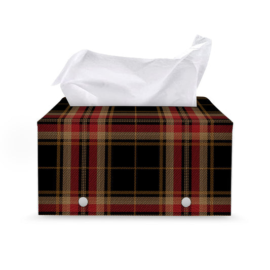 Black And Red Stewart Tartan Print Leather Tissue Box Cover
