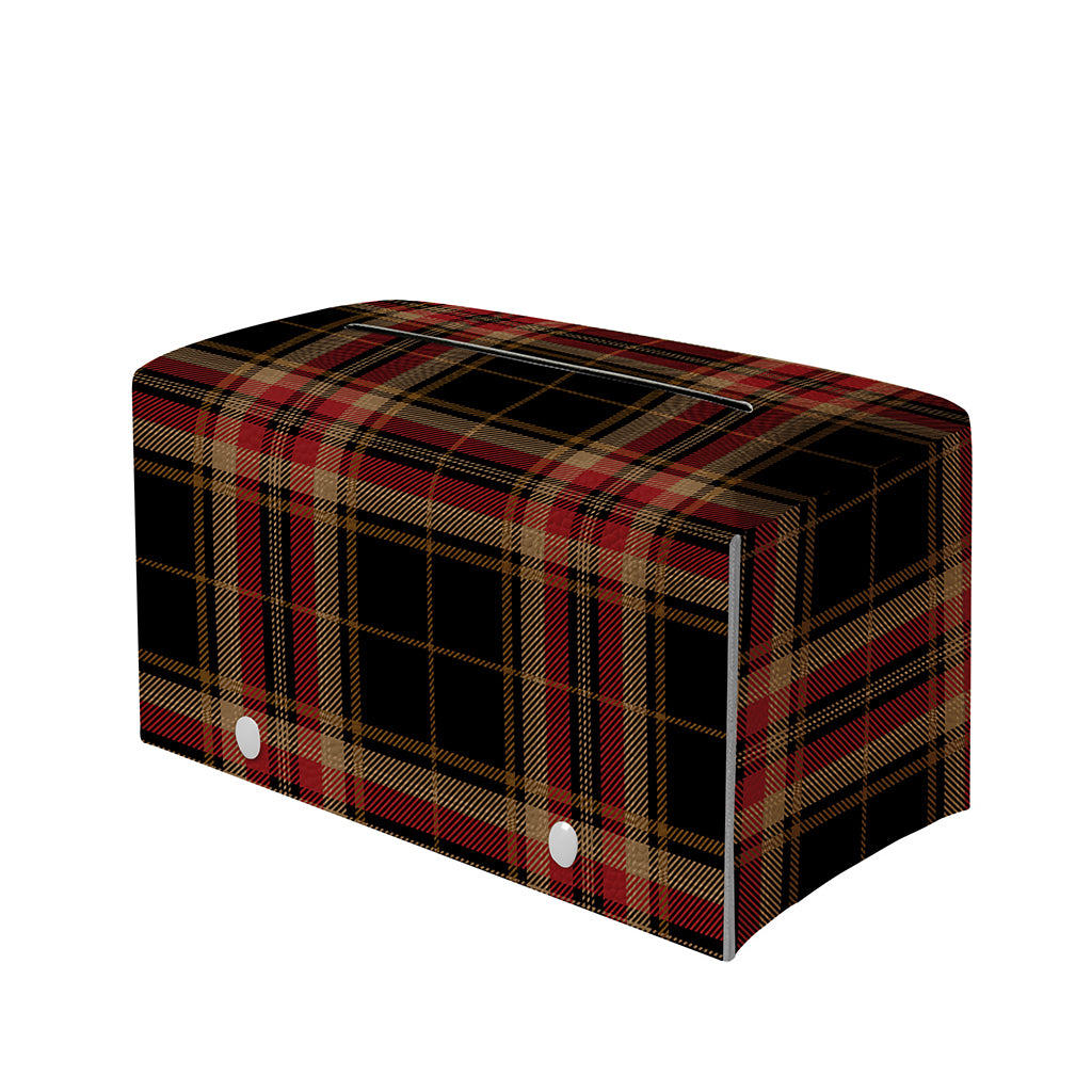 Black And Red Stewart Tartan Print Leather Tissue Box Cover