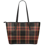 Black And Red Stewart Tartan Print Leather Tote Bag