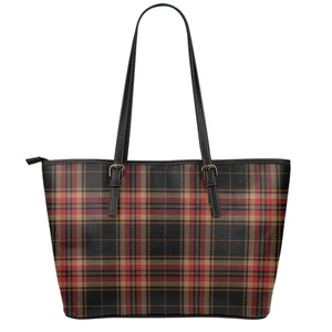 Black And Red Stewart Tartan Print Leather Tote Bag