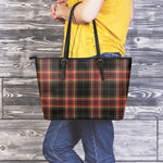 Black And Red Stewart Tartan Print Leather Tote Bag