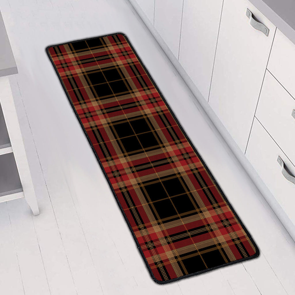 Black And Red Stewart Tartan Print Long Kitchen Mat