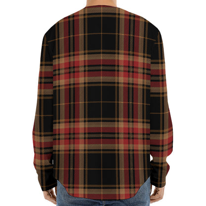 Black And Red Stewart Tartan Print Long Sleeve Baseball Jersey