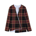 Black And Red Stewart Tartan Print Long Sleeve Short Coat
