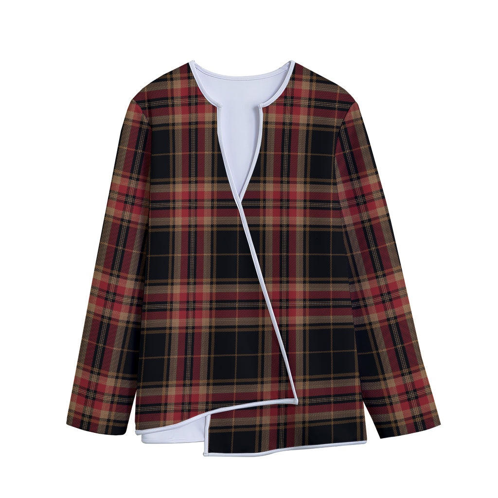 Black And Red Stewart Tartan Print Long Sleeve Short Coat