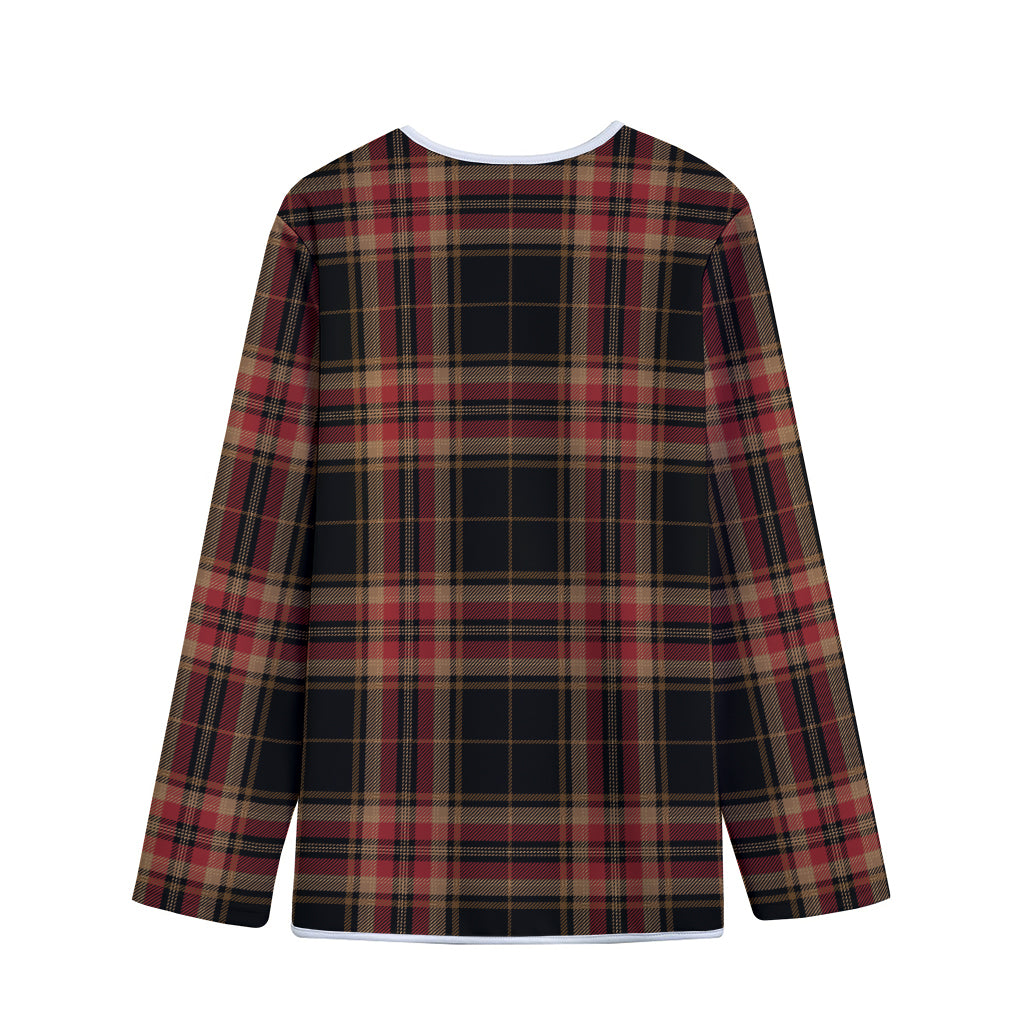 Black And Red Stewart Tartan Print Long Sleeve Short Coat