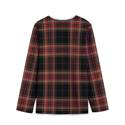 Black And Red Stewart Tartan Print Long Sleeve Short Coat