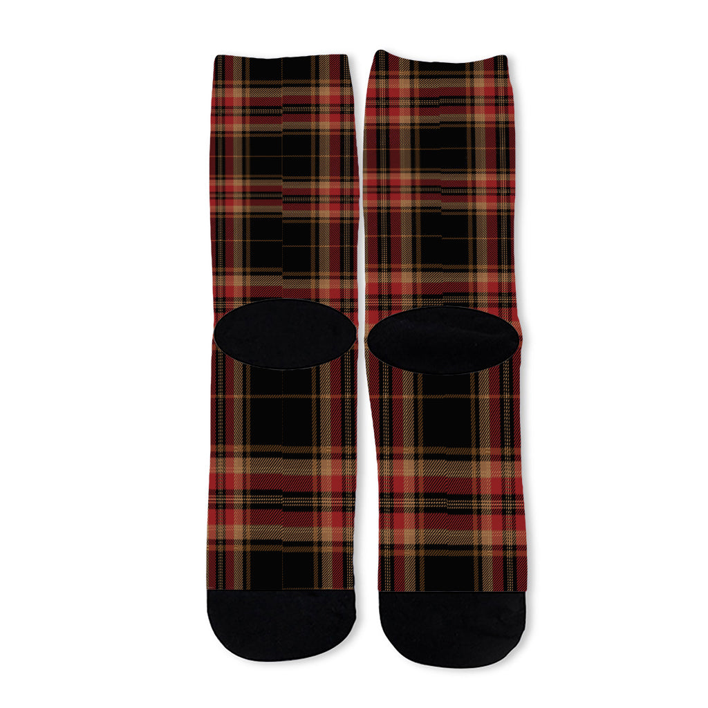 Black And Red Stewart Tartan Print Long Socks