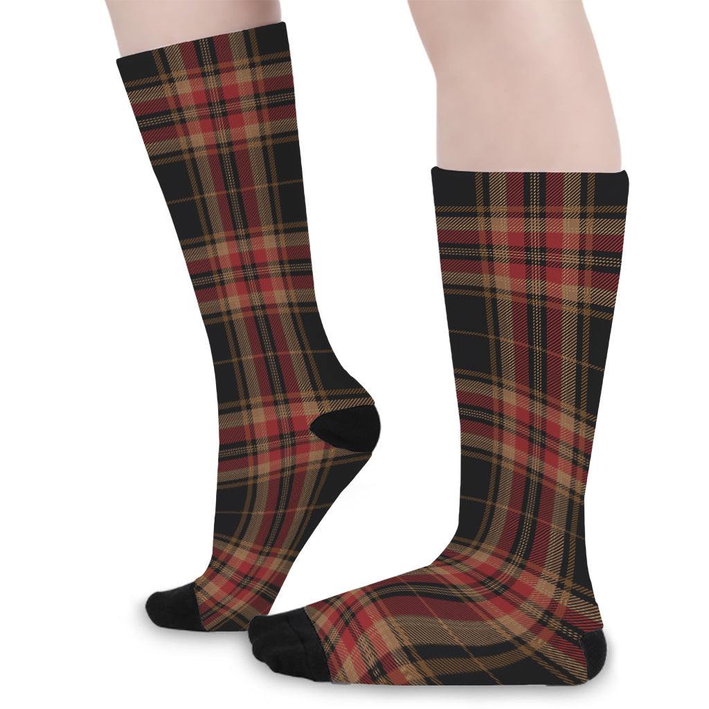 Black And Red Stewart Tartan Print Long Socks