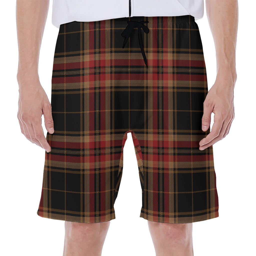 Black And Red Stewart Tartan Print Men's Beach Shorts