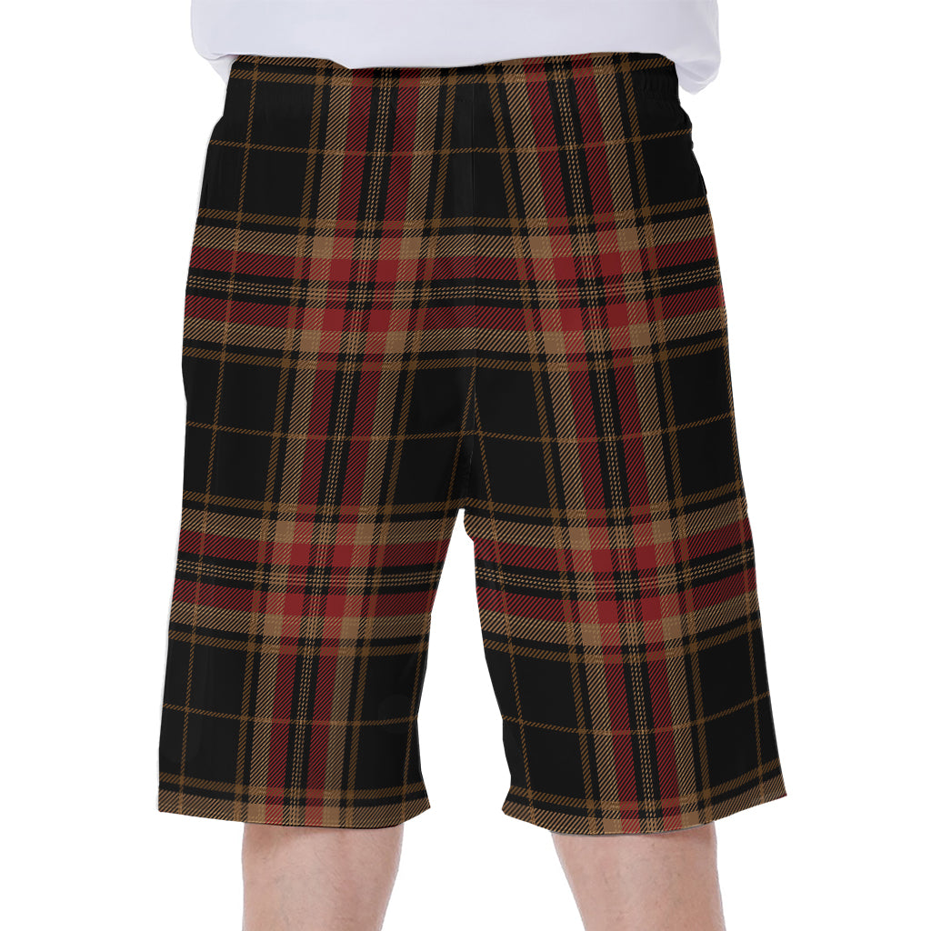 Black And Red Stewart Tartan Print Men's Beach Shorts