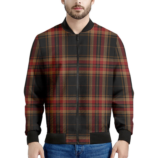 Black And Red Stewart Tartan Print Men's Bomber Jacket