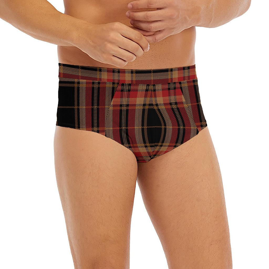 Black And Red Stewart Tartan Print Men's Briefs