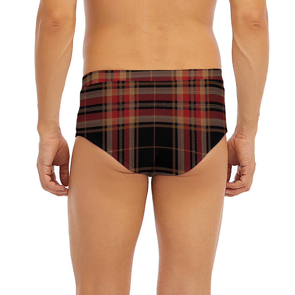 Black And Red Stewart Tartan Print Men's Briefs