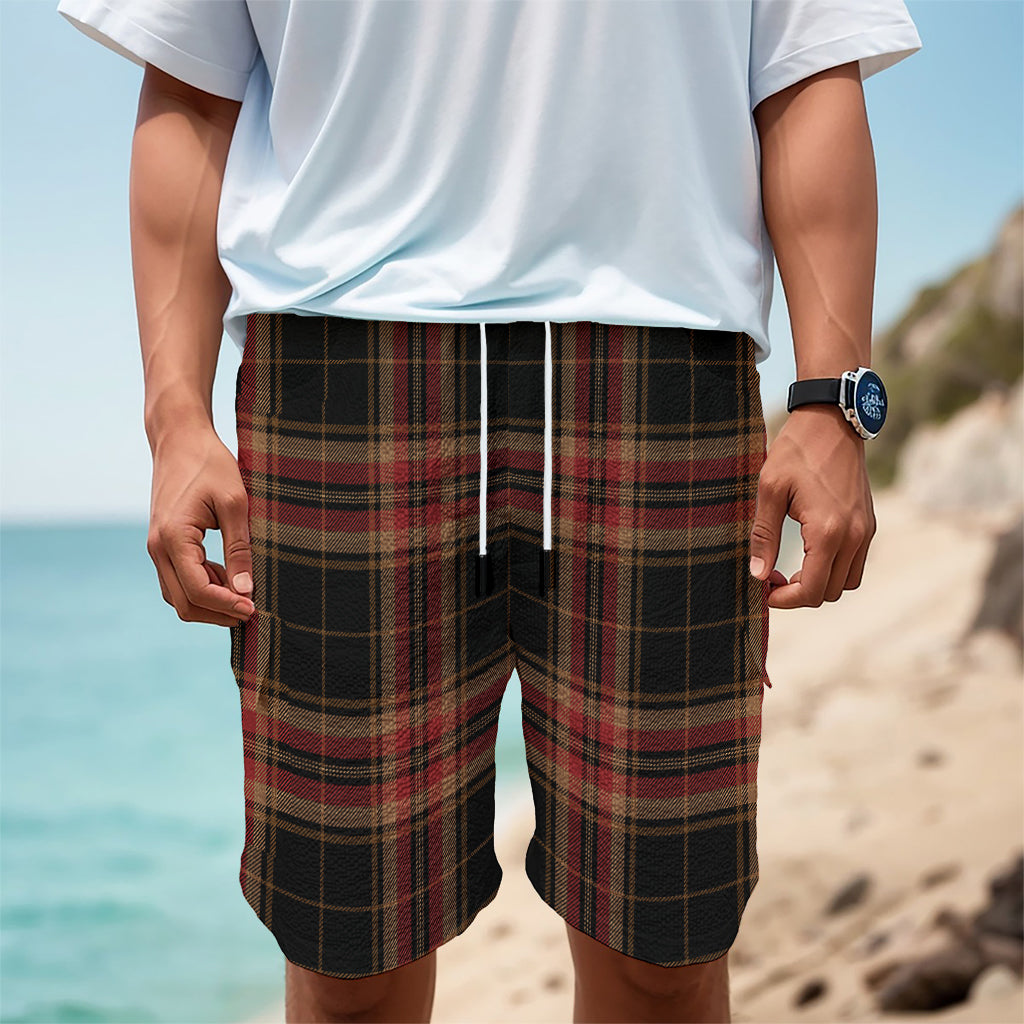 Black And Red Stewart Tartan Print Men's Cargo Shorts