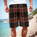 Black And Red Stewart Tartan Print Men's Cargo Shorts