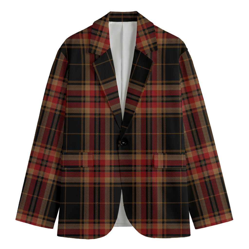 Black And Red Stewart Tartan Print Men's Cotton Blazer