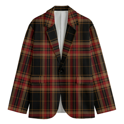 Black And Red Stewart Tartan Print Men's Cotton Blazer