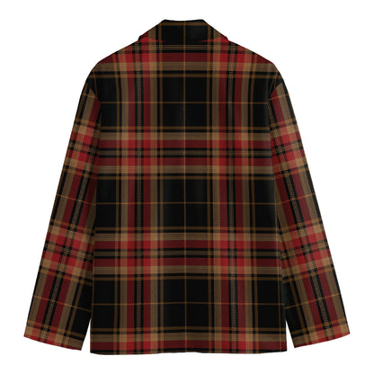 Black And Red Stewart Tartan Print Men's Cotton Blazer