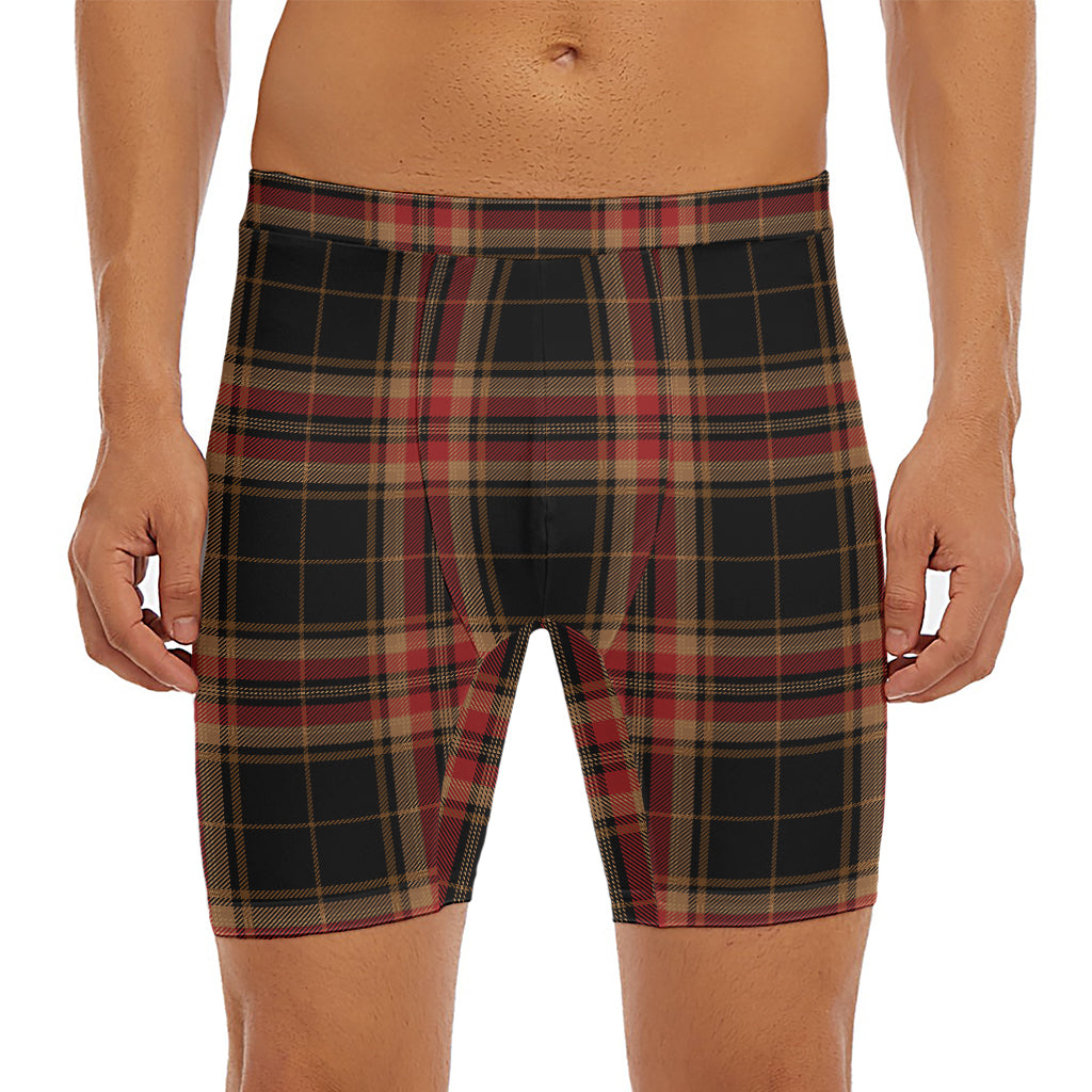 Black And Red Stewart Tartan Print Men's Long Boxer Briefs