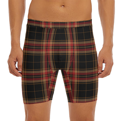 Black And Red Stewart Tartan Print Men's Long Boxer Briefs