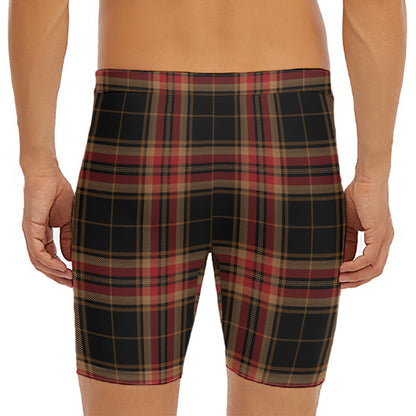 Black And Red Stewart Tartan Print Men's Long Boxer Briefs