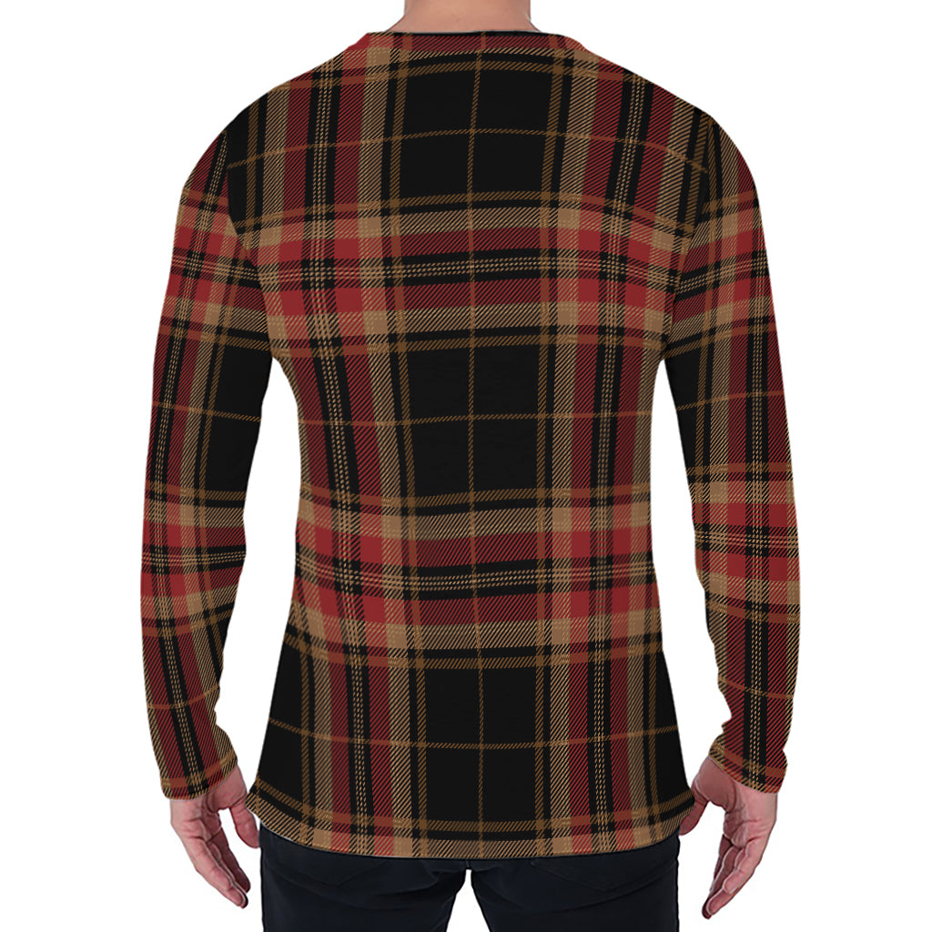 Black And Red Stewart Tartan Print Men's Long Sleeve T-Shirt
