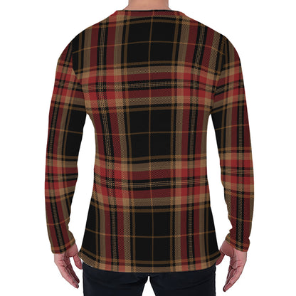 Black And Red Stewart Tartan Print Men's Long Sleeve T-Shirt