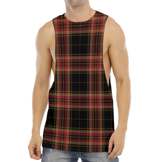 Black And Red Stewart Tartan Print Men's Muscle Tank Top