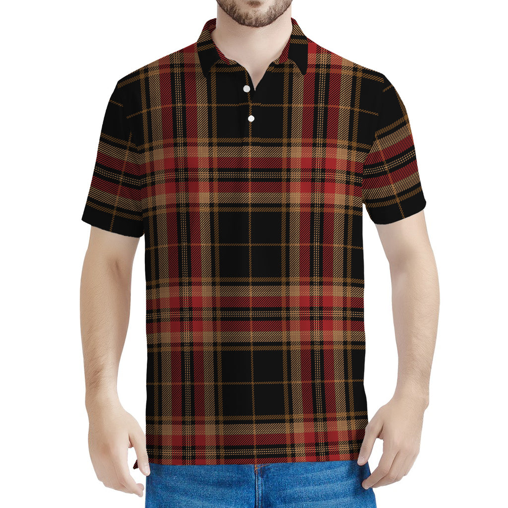 Black And Red Stewart Tartan Print Men's Polo Shirt